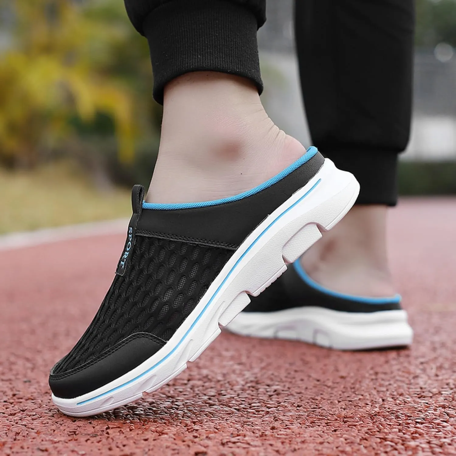 FUNCOS Men's Arch Support Slip-On Mules - Breathable Mesh Walking Shoes with Memory Foam, Lightweight Comfortable House Slippers for Indoor & Outdoor