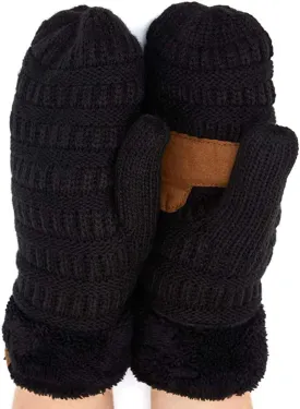 Funky Junque Women's Cozy Fleece-Lined Winter Knit Mittens with Comfort Ribbed Cuff