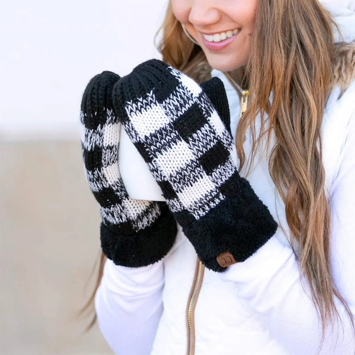 Funky Junque Women's Cozy Fleece-Lined Winter Knit Mittens with Comfort Ribbed Cuff