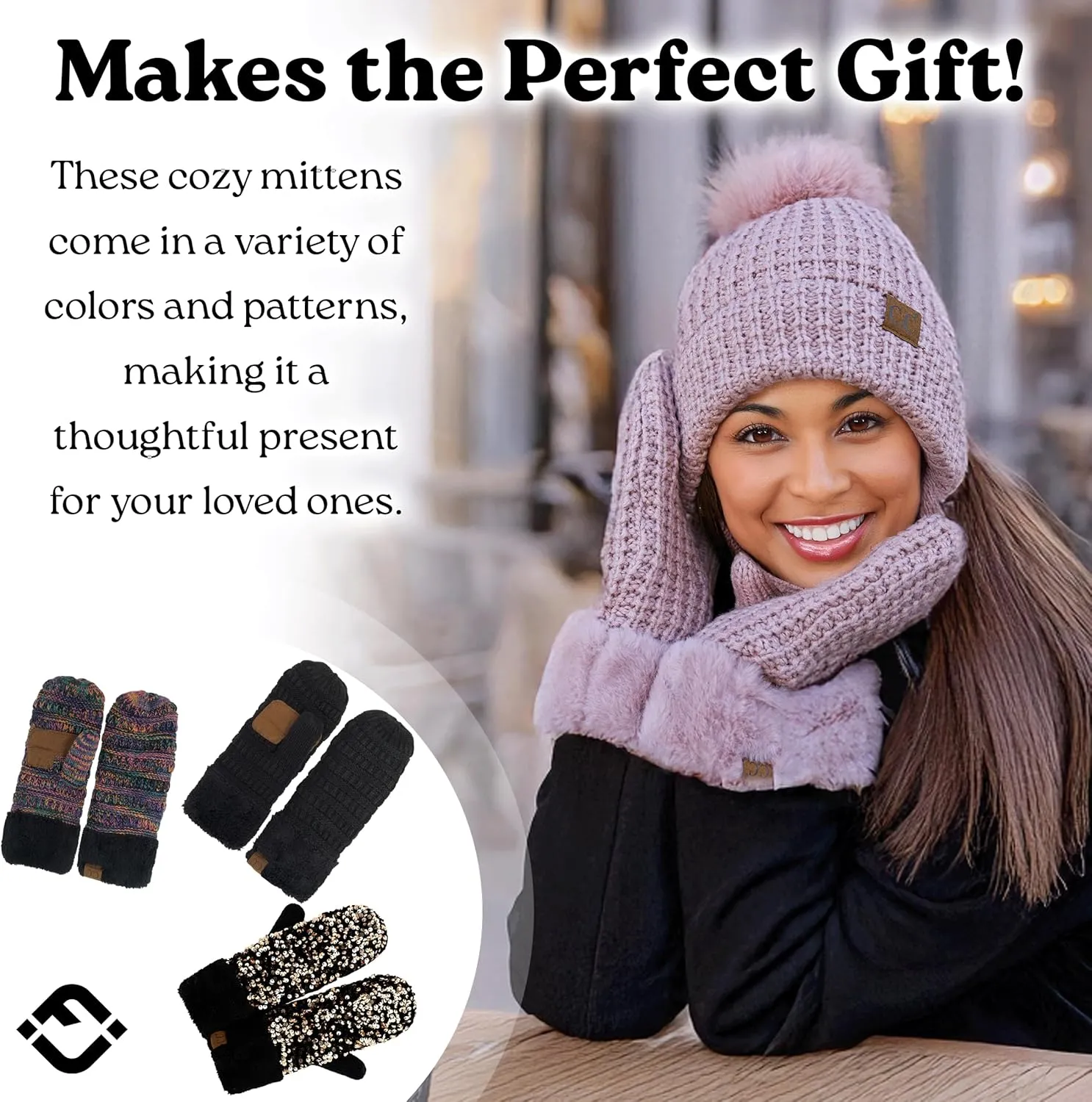 Funky Junque Women's Cozy Fleece-Lined Winter Knit Mittens with Comfort Ribbed Cuff