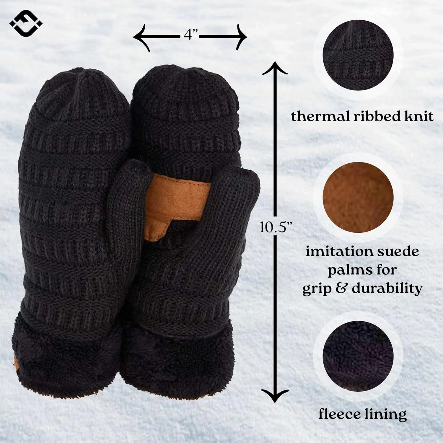 Funky Junque Women's Cozy Fleece-Lined Winter Knit Mittens with Comfort Ribbed Cuff