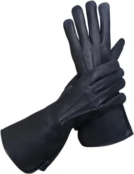 Glamtron Medieval Renaissance Gloves Pure Lambskin Leather Cosplay Gauntlet Gloves Long Arm Cuff, Small, Black