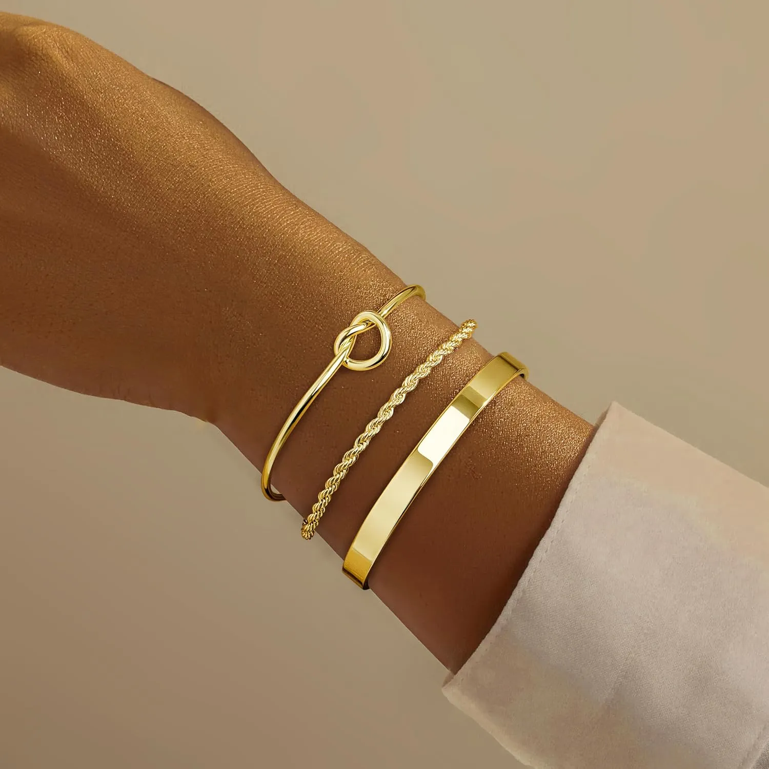 Gold Bangle Bracelets for Women Stack, 14k Gold Plated Cuff Set Trendy Jewelry for Women Fashion