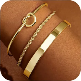 Gold Bangle Bracelets for Women Stack, 14k Gold Plated Cuff Set Trendy Jewelry for Women Fashion