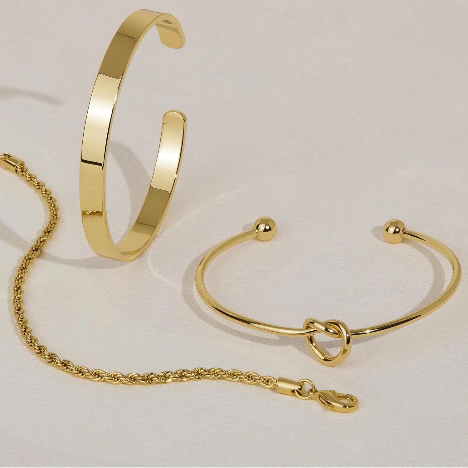 Gold Bangle Bracelets for Women Stack, 14k Gold Plated Cuff Set Trendy Jewelry for Women Fashion