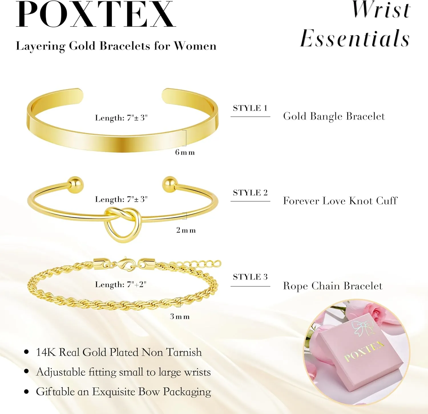 Gold Bangle Bracelets for Women Stack, 14k Gold Plated Cuff Set Trendy Jewelry for Women Fashion
