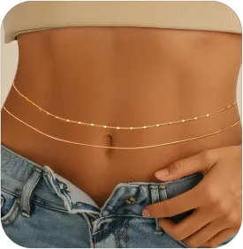 Gold Silver Waist Chain for Women,Belly Chain Body Chain Jewelry Waterproof Adjustable Beach Body Chains Layered