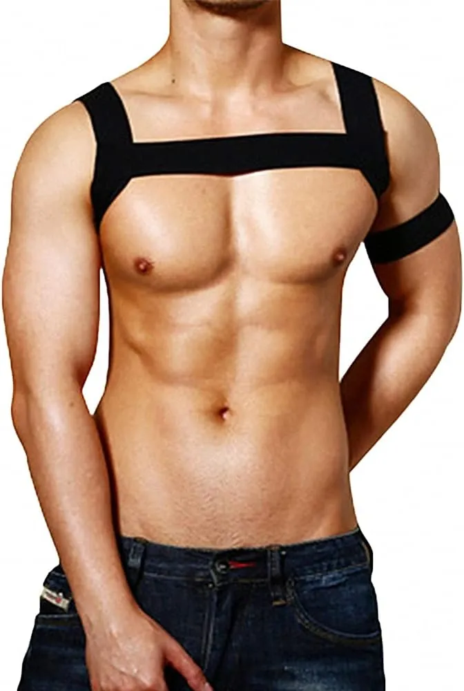 Goobester Men Nylon Body Chest Harness Elastic Shoulder Strap Stage Costume Clubwear