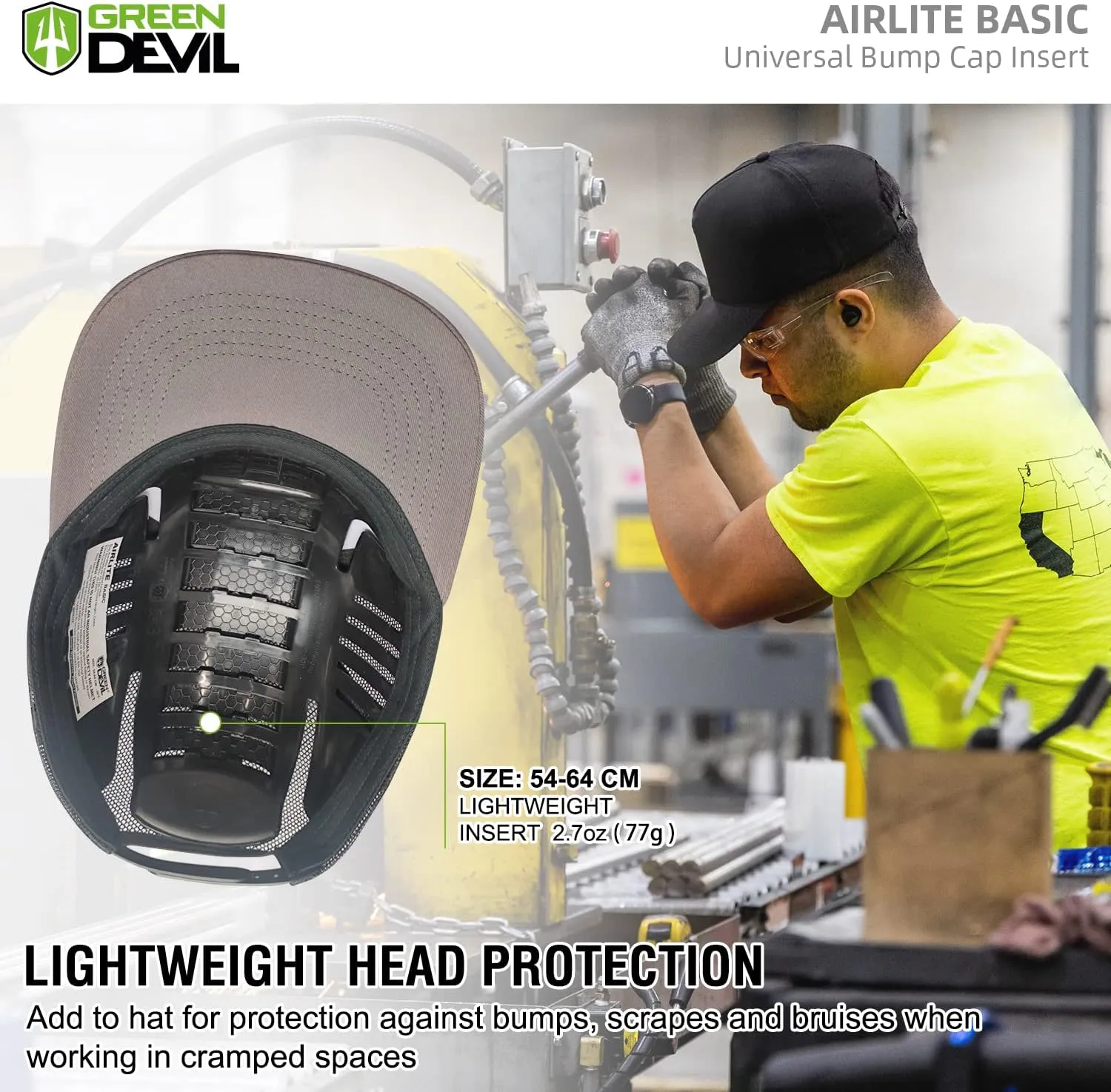 GREEN DEVIL Universal Bump Cap Insert for Baseball Caps Vented Lightweight Safety Bump Hat Insert for Men Women1Pack Black
