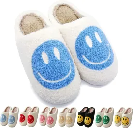 Happy Face Slippers Retro Cozy Comfy Plush Warm Slip-on Slippers Winter Soft Fuzzy Indoor House Shoes with Memory Foam for Men Women