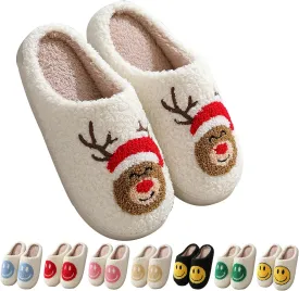 Happy Face Slippers Retro Cozy Comfy Plush Warm Slip-on Slippers Winter Soft Fuzzy Indoor House Shoes with Memory Foam for Men Women