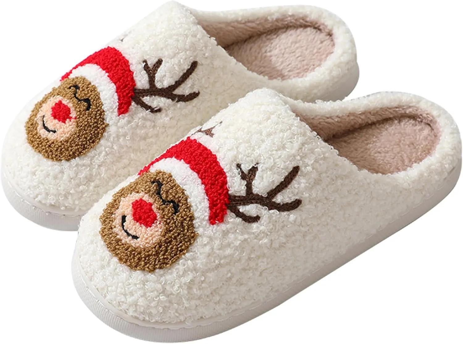 Happy Face Slippers Retro Cozy Comfy Plush Warm Slip-on Slippers Winter Soft Fuzzy Indoor House Shoes with Memory Foam for Men Women