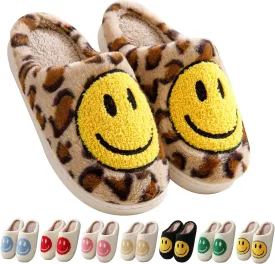 Happy Face Slippers Retro Cozy Comfy Plush Warm Slip-on Slippers Winter Soft Fuzzy Indoor House Shoes with Memory Foam for Men Women