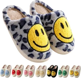 Happy Face Slippers Retro Cozy Comfy Plush Warm Slip-on Slippers Winter Soft Fuzzy Indoor House Shoes with Memory Foam for Men Women