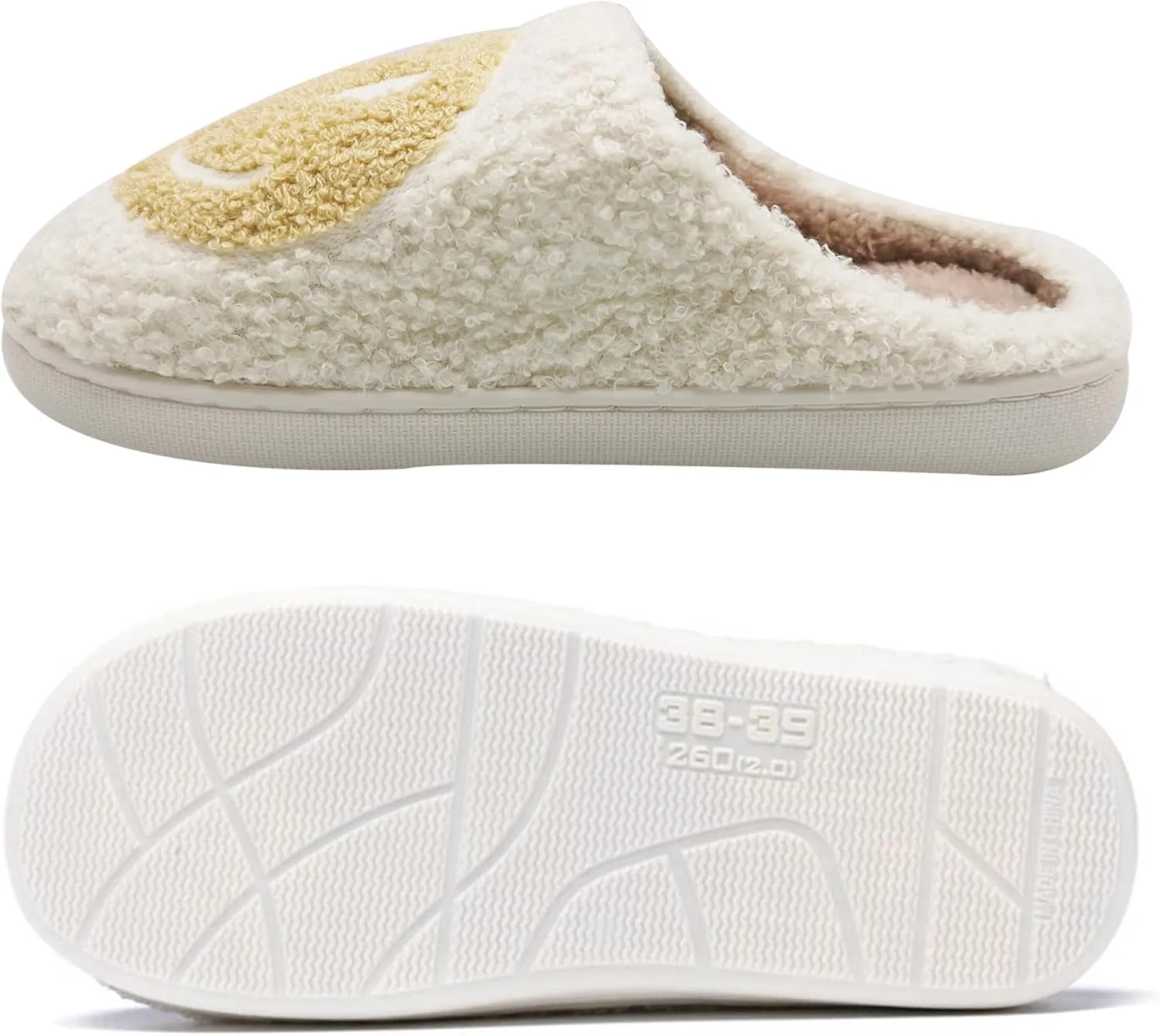 Happy Face Slippers Retro Cozy Comfy Plush Warm Slip-on Slippers Winter Soft Fuzzy Indoor House Shoes with Memory Foam for Men Women