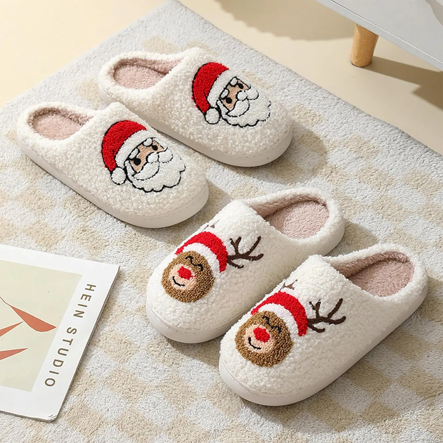 Happy Face Slippers Retro Cozy Comfy Plush Warm Slip-on Slippers Winter Soft Fuzzy Indoor House Shoes with Memory Foam for Men Women