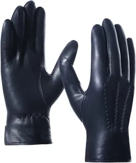 Harssidanzar Leather Gloves for Men,Winter Sheepskin Driving Gloves Cashmere Lined