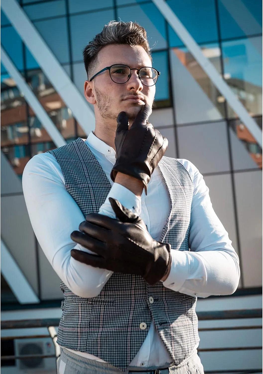 Harssidanzar Leather Gloves for Men,Winter Sheepskin Driving Gloves Cashmere Lined