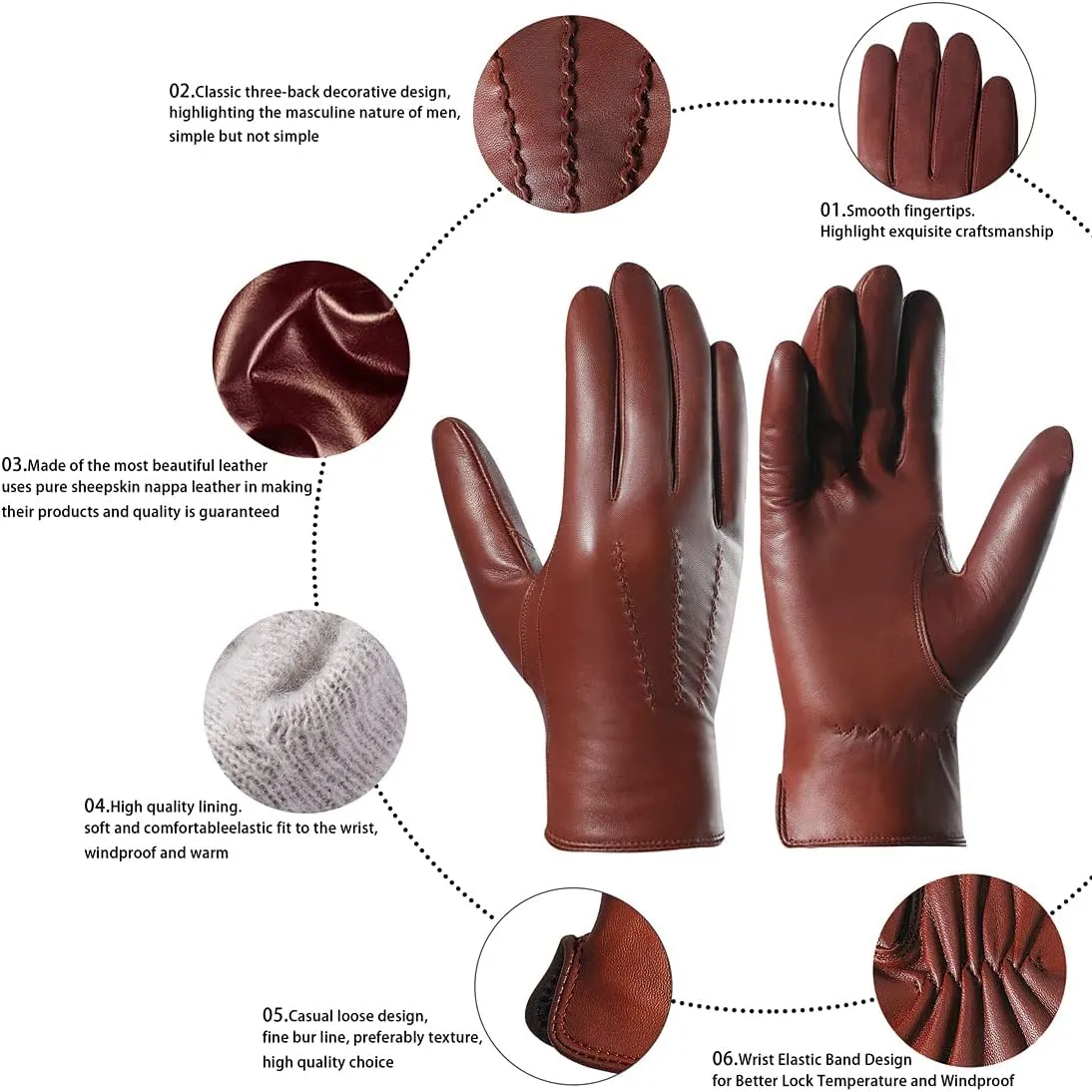 Harssidanzar Leather Gloves for Men,Winter Sheepskin Driving Gloves Cashmere Lined