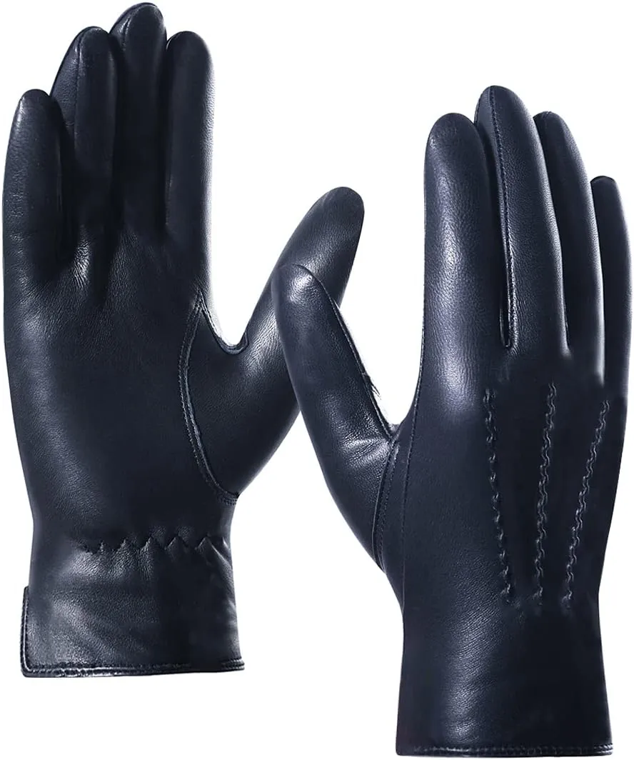 Harssidanzar Leather Gloves for Men,Winter Sheepskin Driving Gloves Cashmere Lined