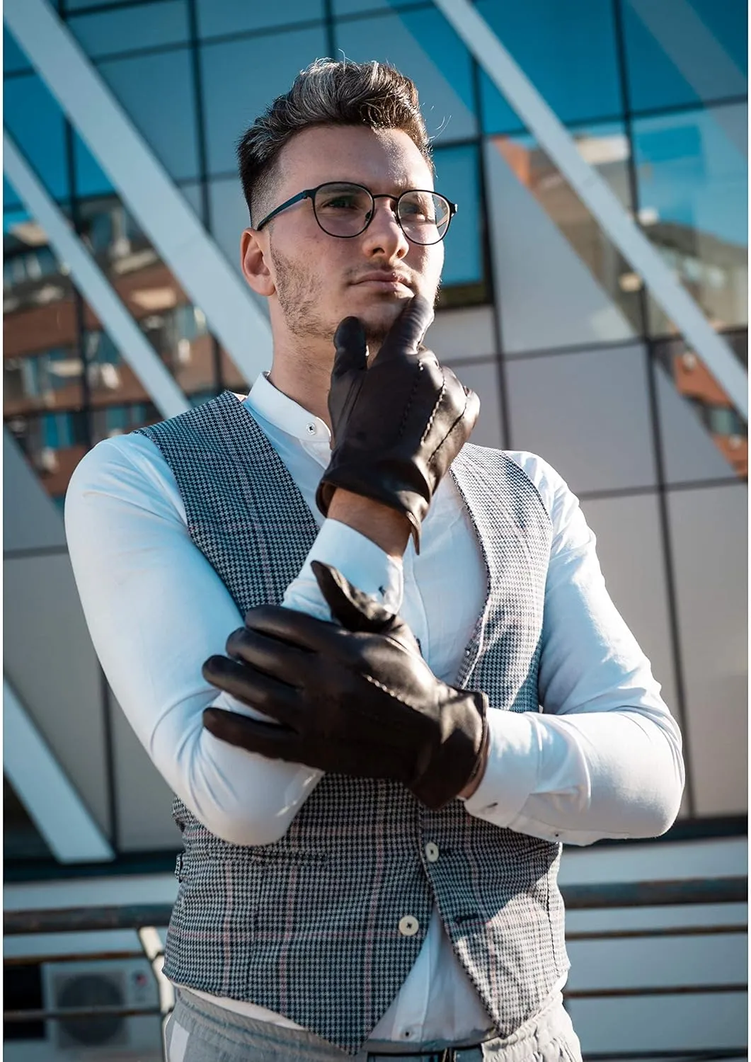 Harssidanzar Leather Gloves for Men,Winter Sheepskin Driving Gloves Cashmere Lined