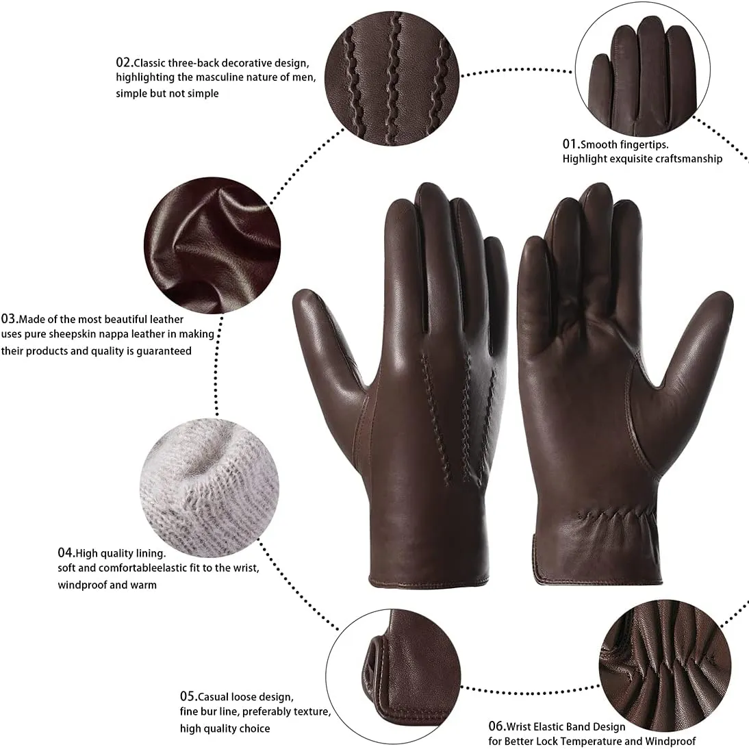 Harssidanzar Leather Gloves for Men,Winter Sheepskin Driving Gloves Cashmere Lined