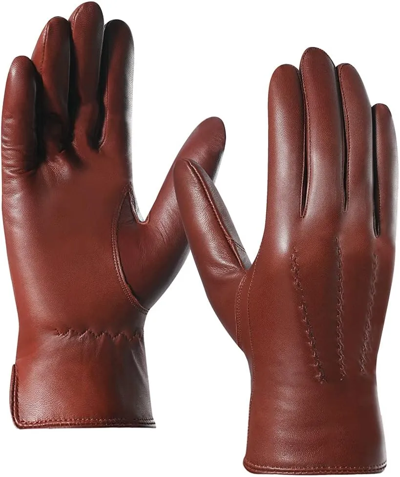 Harssidanzar Leather Gloves for Men,Winter Sheepskin Driving Gloves Cashmere Lined