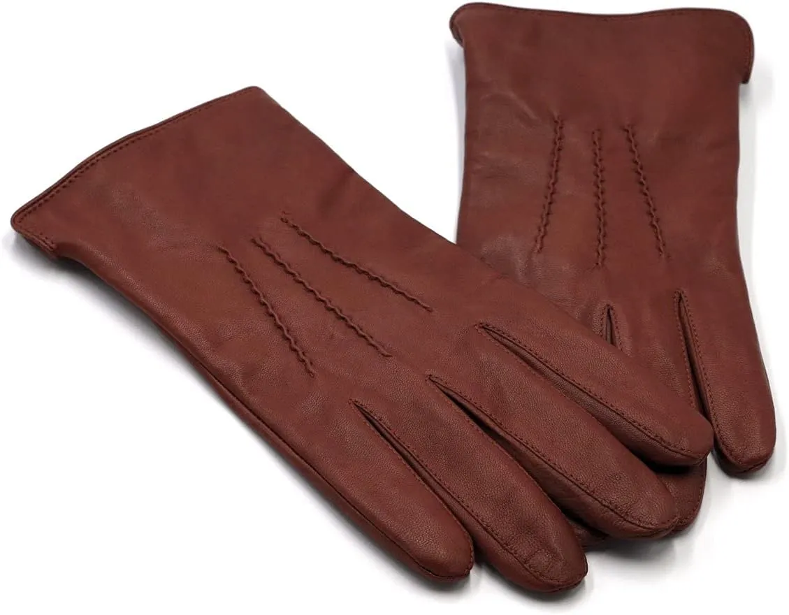 Harssidanzar Leather Gloves for Men,Winter Sheepskin Driving Gloves Cashmere Lined