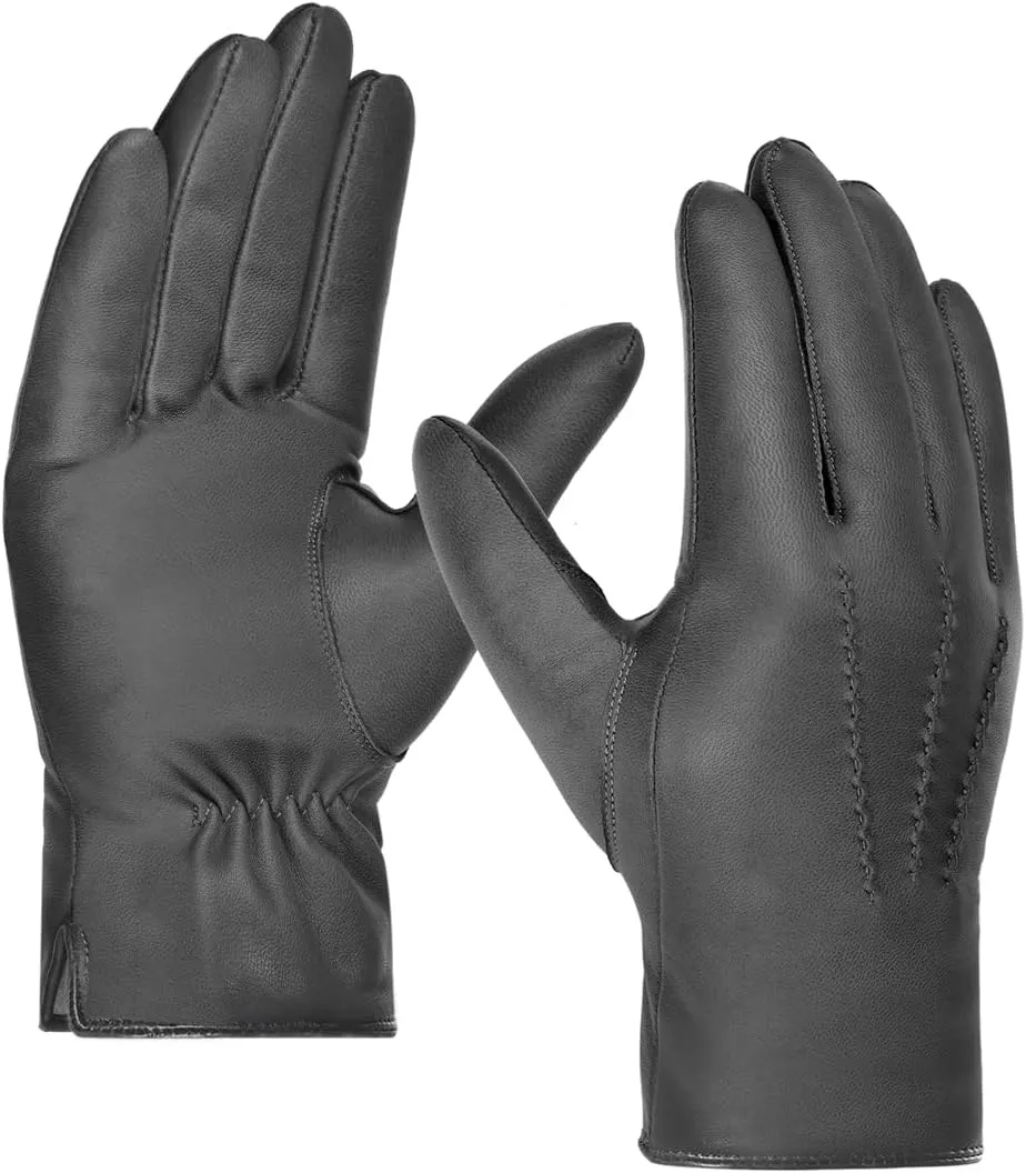 Harssidanzar Leather Gloves for Men,Winter Sheepskin Driving Gloves Cashmere Lined