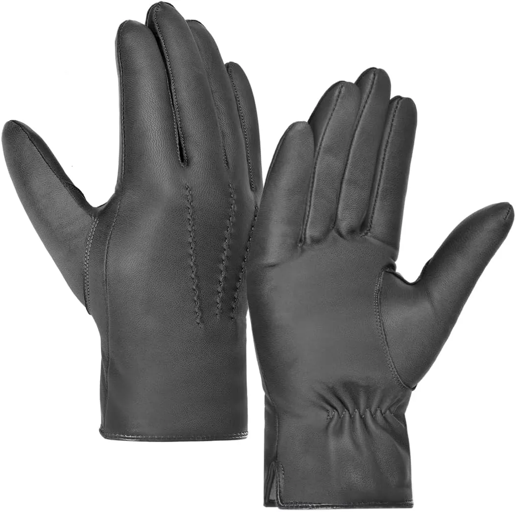 Harssidanzar Leather Gloves for Men,Winter Sheepskin Driving Gloves Cashmere Lined