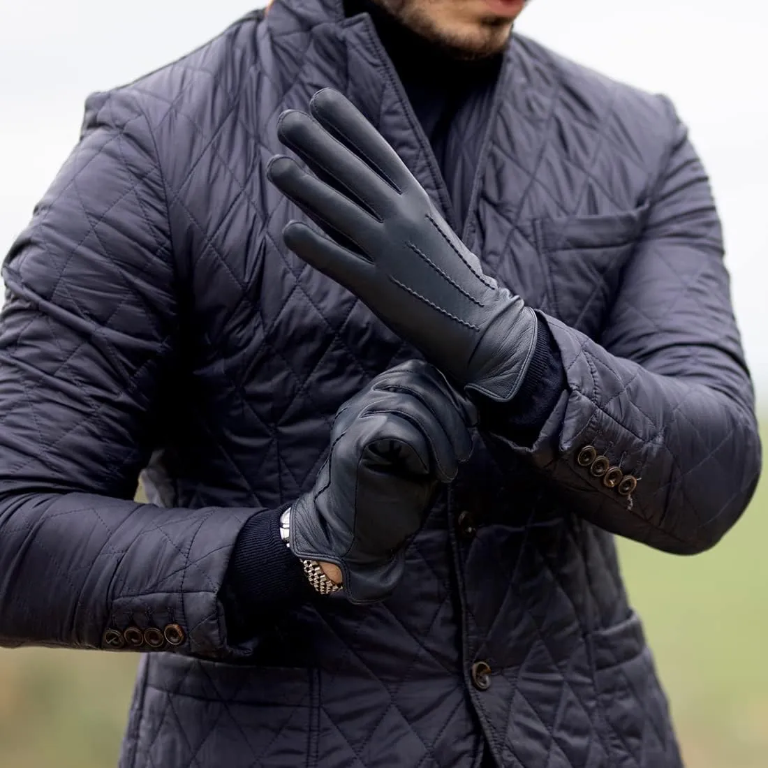 Harssidanzar Leather Gloves for Men,Winter Sheepskin Driving Gloves Cashmere Lined
