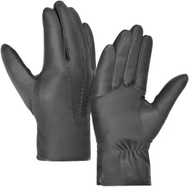 Harssidanzar Leather Gloves for Men,Winter Sheepskin Driving Gloves Cashmere Lined