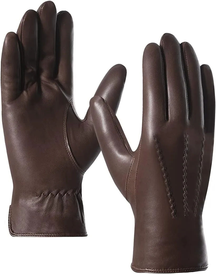 Harssidanzar Leather Gloves for Men,Winter Sheepskin Driving Gloves Cashmere Lined