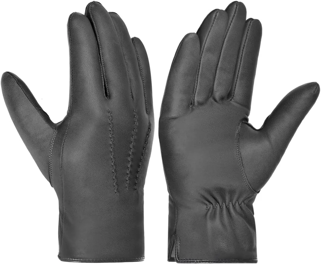 Harssidanzar Leather Gloves for Men,Winter Sheepskin Driving Gloves Cashmere Lined
