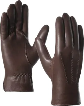 Harssidanzar Leather Gloves for Men,Winter Sheepskin Driving Gloves Cashmere Lined