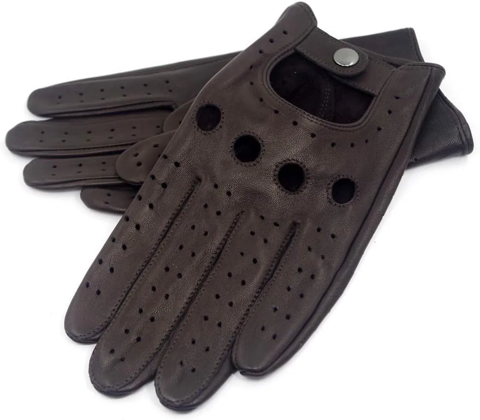 Harssidanzar Mens Lambskin Leather Driving Gloves GM026