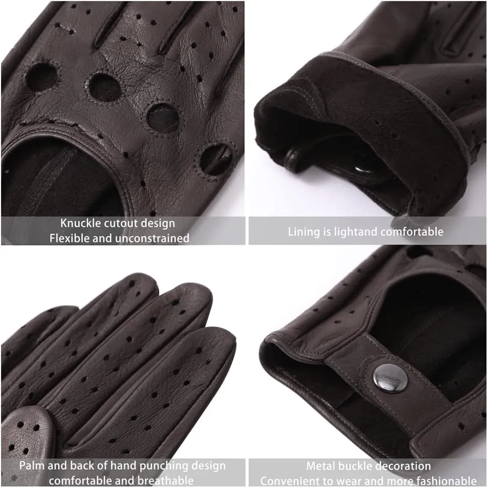 Harssidanzar Mens Lambskin Leather Driving Gloves GM026