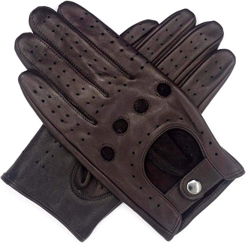 Harssidanzar Mens Lambskin Leather Driving Gloves GM026