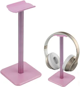 Headphone Stand Gaming Headset Holder Universal Aluminum Metal Headphone Holder Hanger with Aluminum Supporting Bar Flexible Headrest ABS Solid Base for All Headphone, Pink