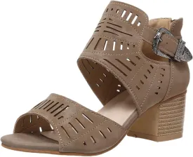 Heeled Sandals for Women Hollow Out Peep Toe Summer Chunky Stacked Heel Slingback Ankle Strap Booties, Comfortable Breathable Open Toe Heeled Mules Chunky Block Low Heel Slip On Slides