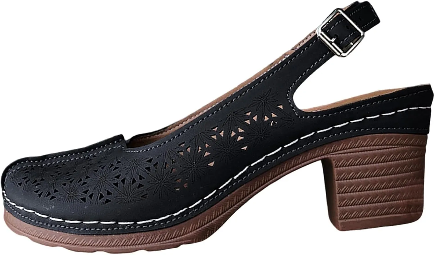 Heeled Sandals Orthopedic Slingback Slip On Chunky Low Heel Sandals Closed Toe Breathable Slingback Ankle Strap Walking Shoes Hollow Out Summer Outdoor Womens Shoes