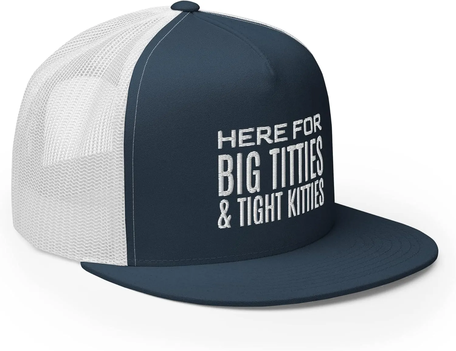 Here for Big Titties and Tight Kitties Trucker Hat Flat Bill High Crown Adjustable Golf Cap Funny Gag Gift