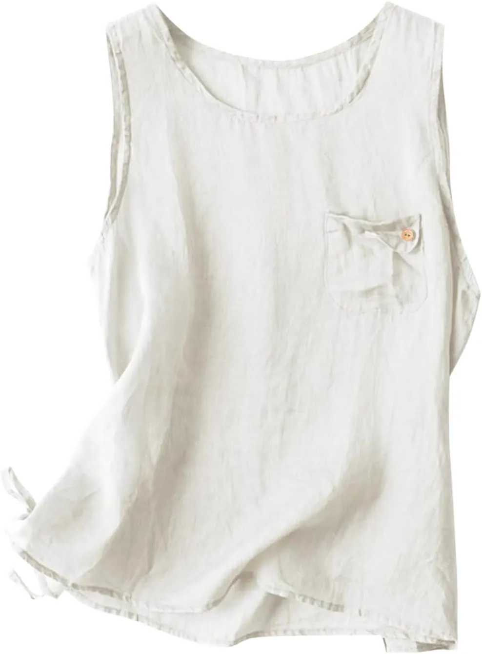 HGps8w Cotton Linen Tank Tops for Women Casual Summer Loose Crew Neck Minimalist Sleeveless Tunic Shirts with Chest Pocket