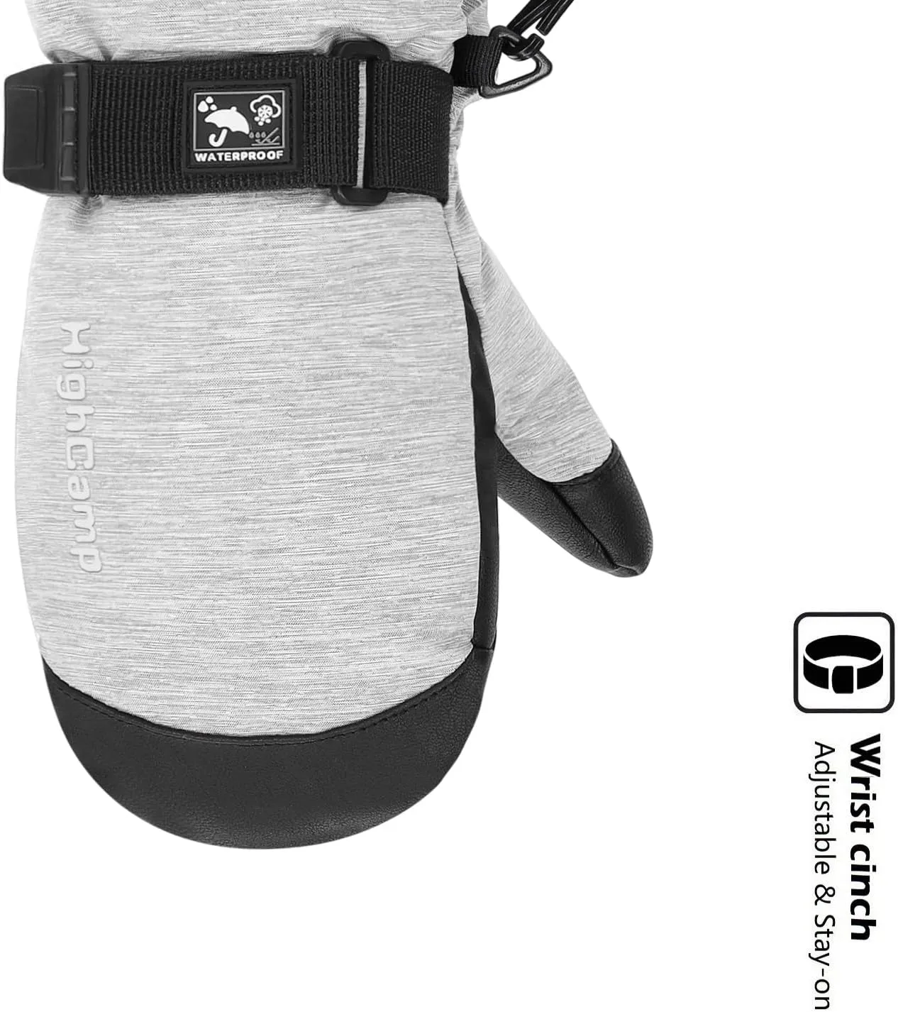 HIGHCAMP Kids Waterproof Snow Ski Gloves w/Zipper & String on Long Cuff Cold Weather Mitten for Toddler & Youth Boys Girls
