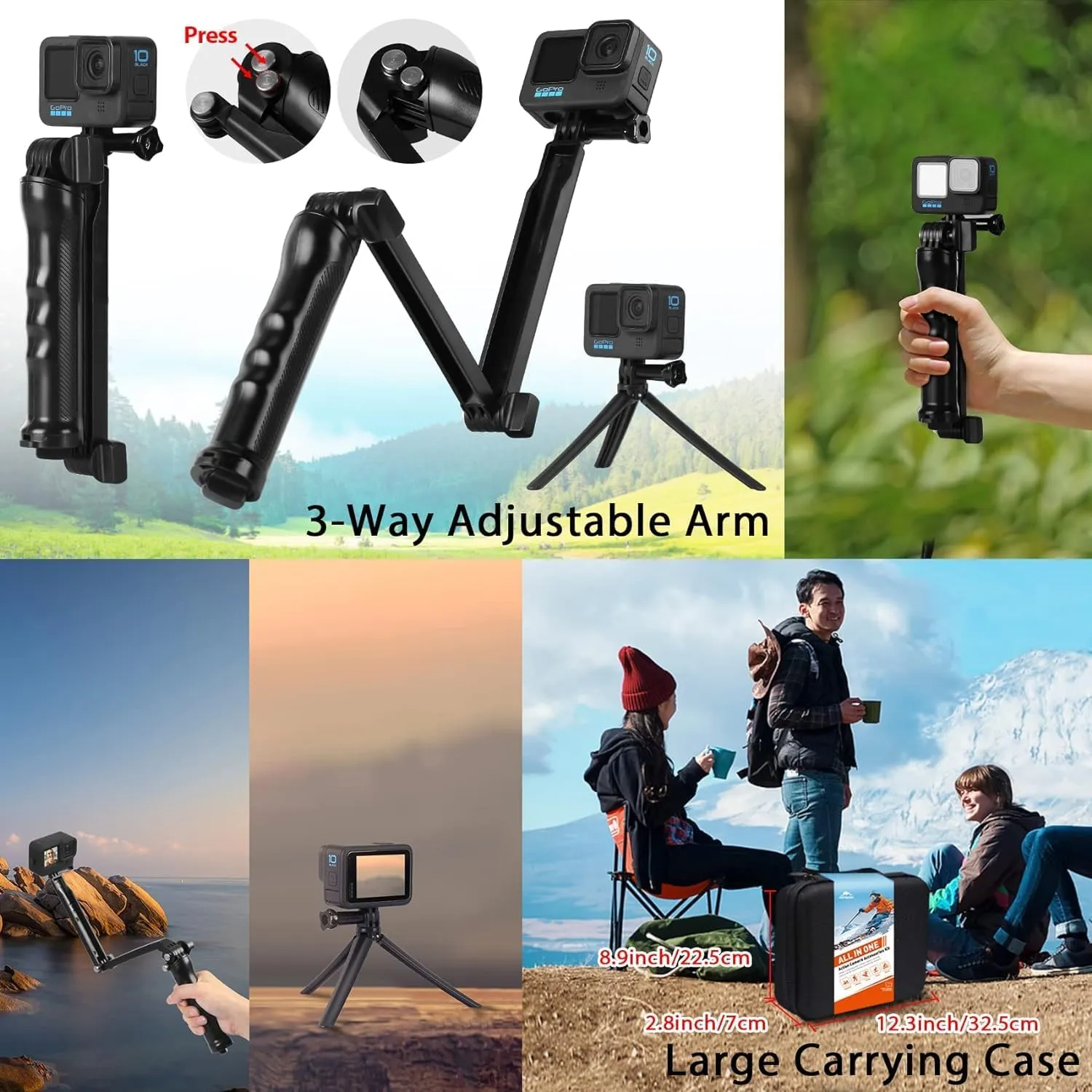 HONGDAK Action Camera Accessories Kit for GoPro Hero 13 12 11 10 9 Black, Waterproof Housing Silicone Case  Adjustable Arm Head Chest Wrist Strap Bike Mount Suction Cup Floating Grip Bundle Set 63in1