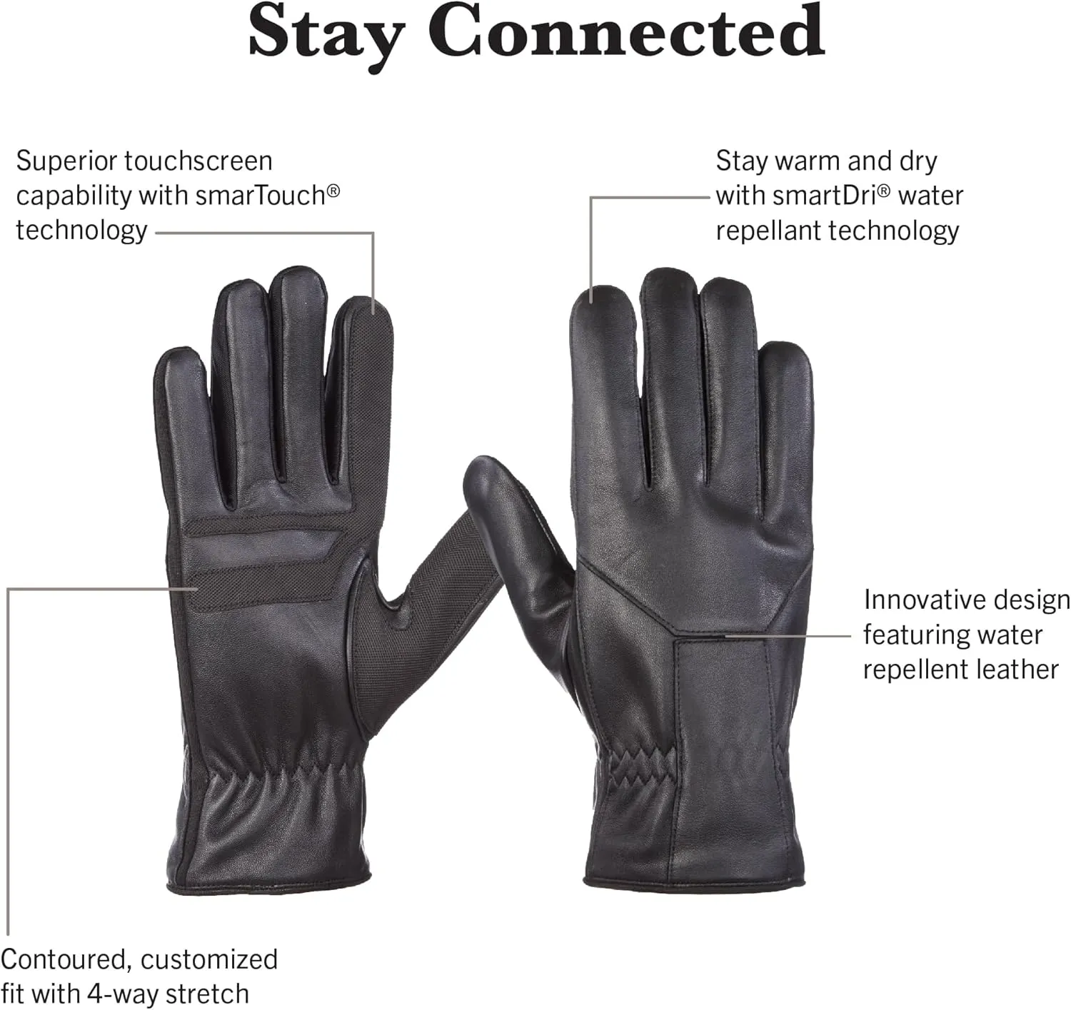 isotoner mens Water Repellent Leather Glove