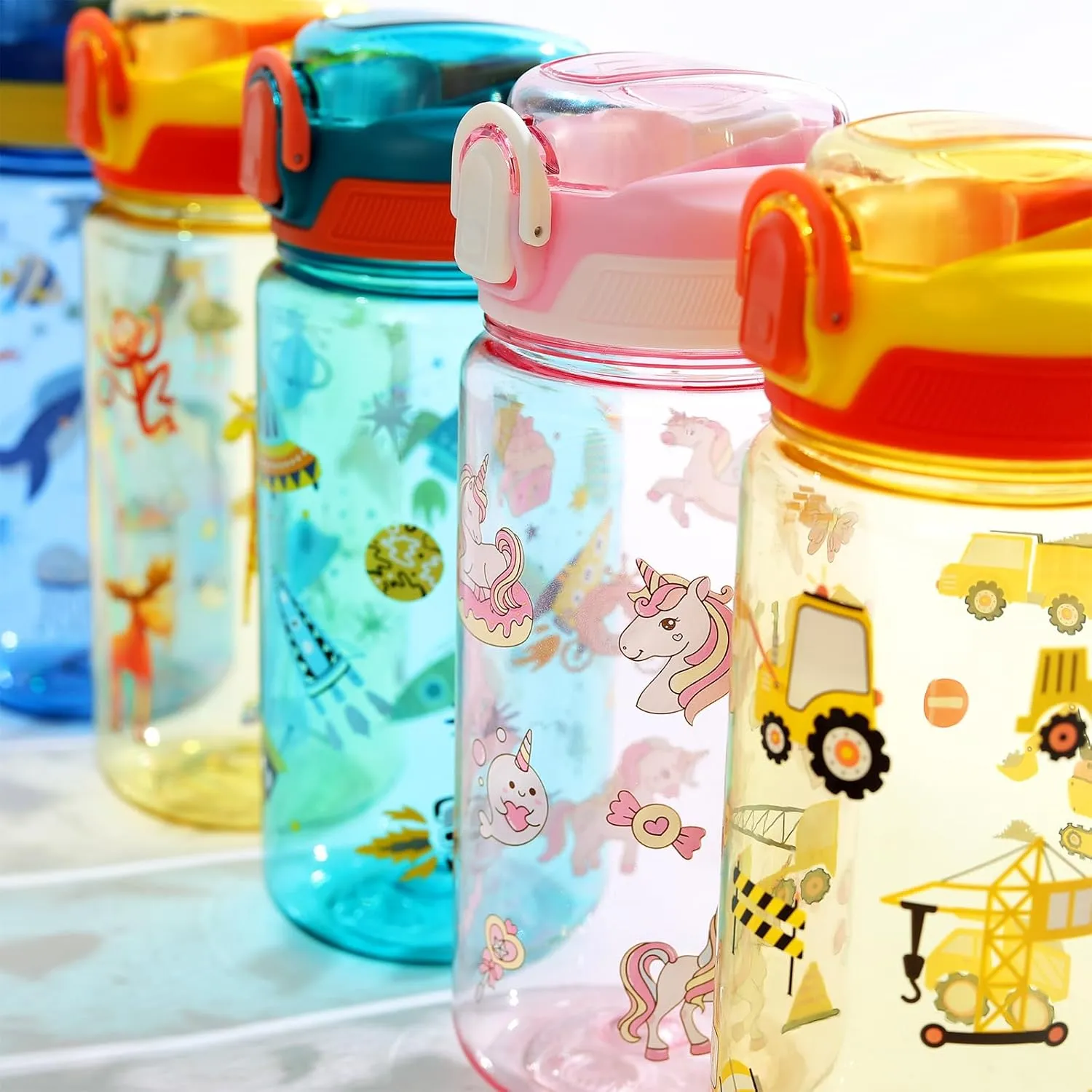 Kids Water Bottle for School or Travel, 20 Oz Durable Plastic Water Bottle with Silicone Straw and Pop-Up Spout Cover, BPA Free & Dishwasher Safe(Ocean Animals)