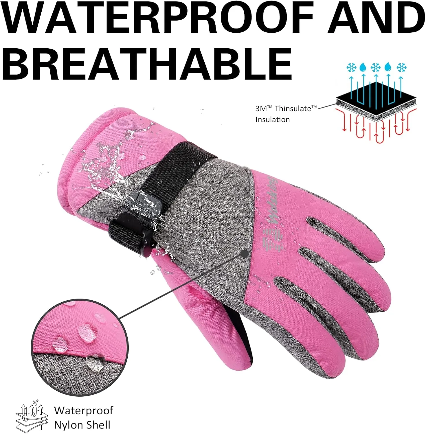 Kids Winter Gloves-3M Thinsulate Snow Waterproof Ski Cold Weather Insulated Outdoor Snowboard Gloves for Boys Girls Youth