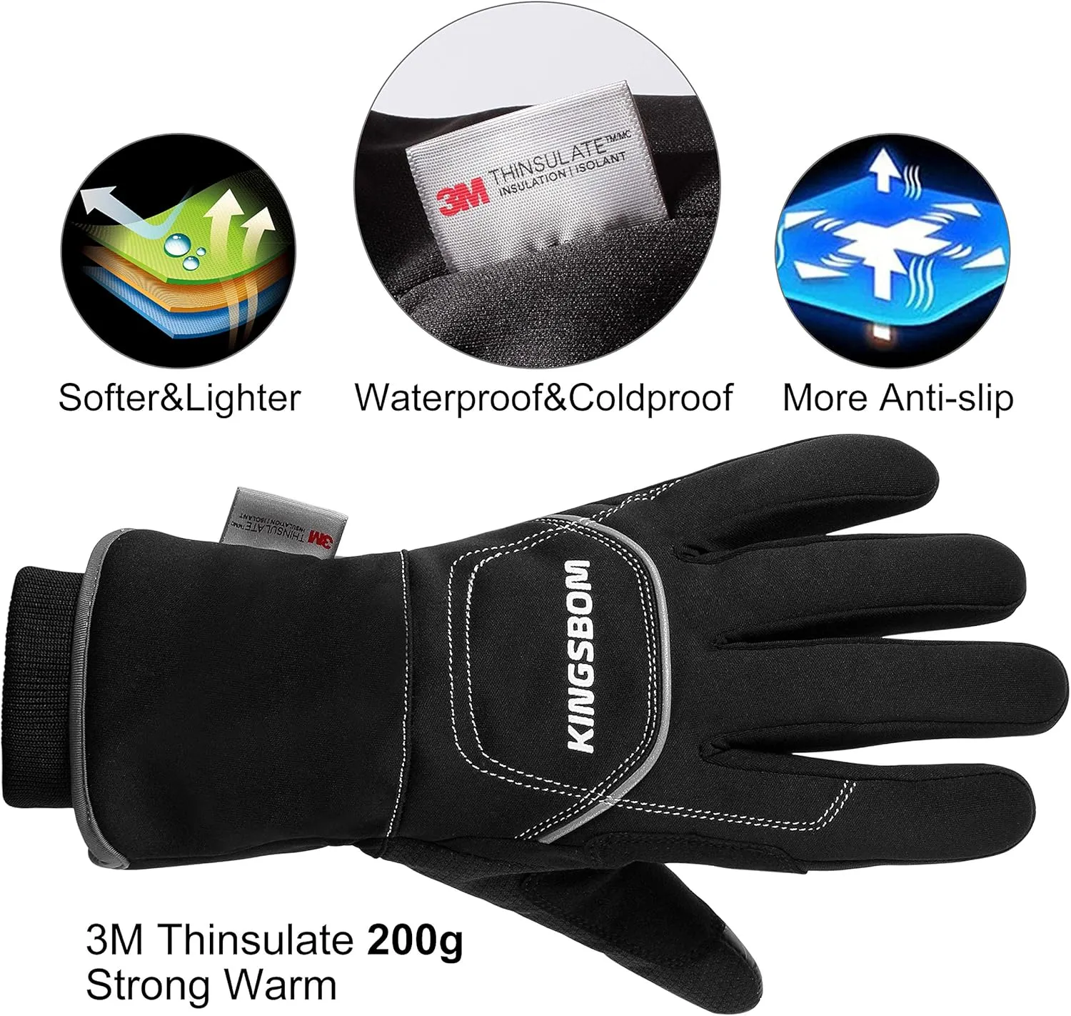 KINGSBOM -40F Waterproof & Windproof Thermal Gloves - 3M Thinsulate Winter Touch Screen Warm Gloves - for Cycling,Riding,Running,Outdoor Sports - for Women and Men