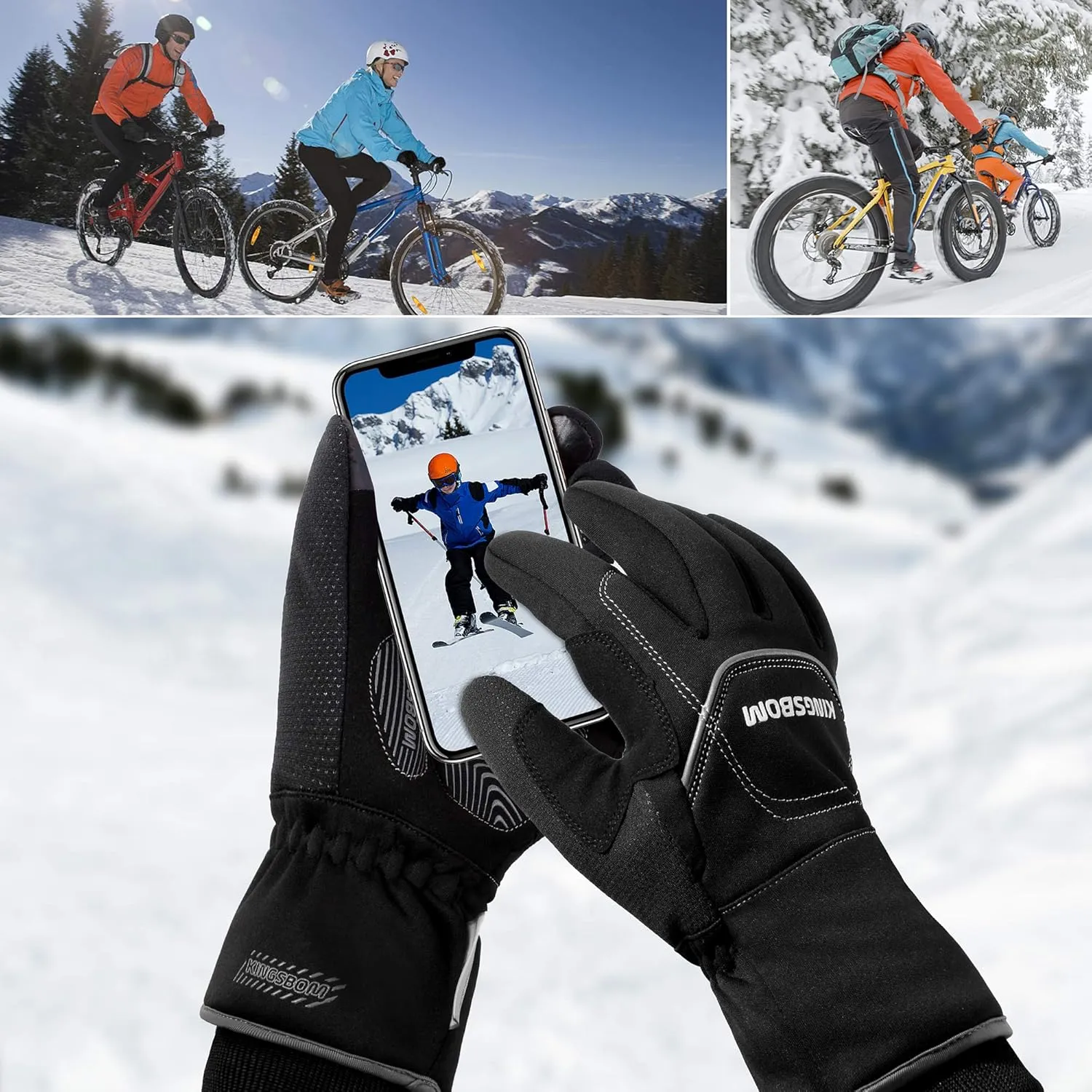 KINGSBOM -40F Waterproof & Windproof Thermal Gloves - 3M Thinsulate Winter Touch Screen Warm Gloves - for Cycling,Riding,Running,Outdoor Sports - for Women and Men